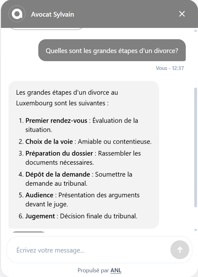 Widget de chat ANL — Avocat Sylvain