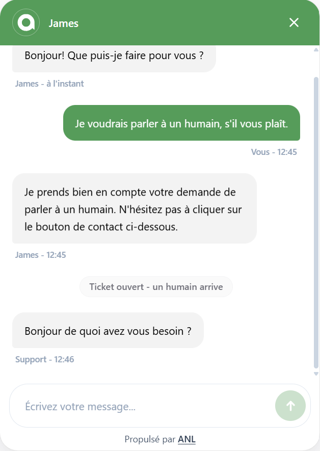 Widget de chat ANL — James