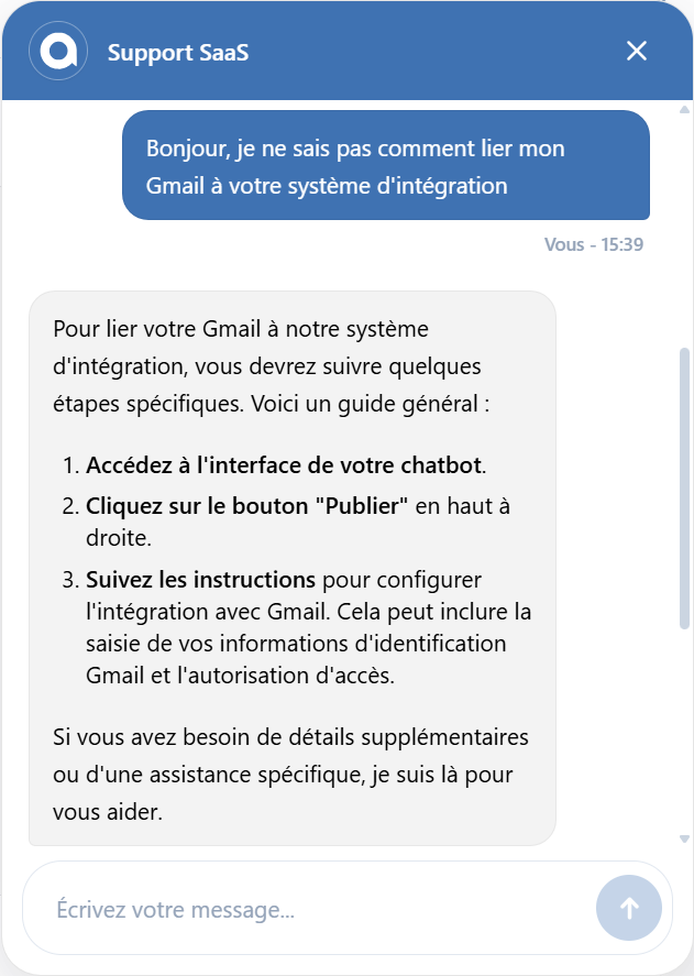 Exemple de chatbot ANL Suite pour support SaaS
